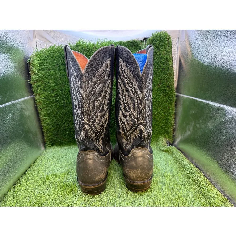 Lucchese Western Boot Men's 9.5 Black Leather Pull On Equestrian Cowboy Ranch
